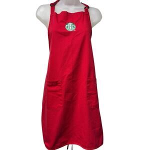 Starbucks Barista Logo Uniform Red Apron Work Adjustable Tie Back 41”Pockets
